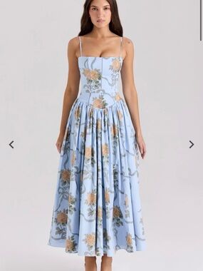 Freyar Cielle Blue Floral Spaghetti-Strap Maxi Dress